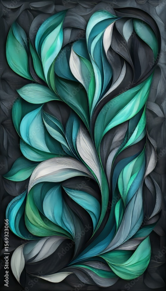 Aufkleber intricate teal and charcoal wave patterns with nature-inspired layered design for modern artwork