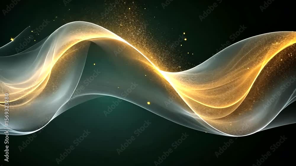 Poster abstract flowing lines with gold particles, a modern design element for backgrounds
