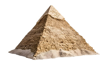 Majestic Great Pyramid of Giza stands tall against a transparent background, showcasing its ancient brickwork and sandy base in stunning detail.