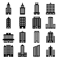 Set of city buildings. Building vector black and white