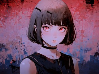 サブカル系女子のボブヘアスタイル・カジュアルでミステリアスな雰囲気のAIイラスト・現代的で個性的な女性ポートレート
