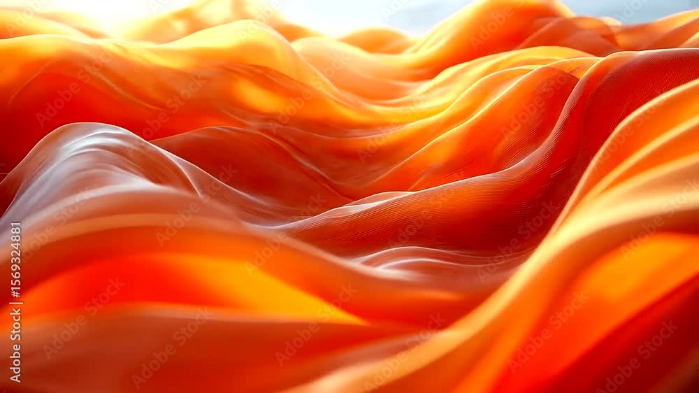 Poster abstract flowing orange fabric waves seamless loop, dynamic textile background