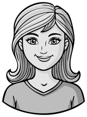 Illustration of Smiling Woman with Shoulder-Length Hair and Casual Attire on Transparent Background