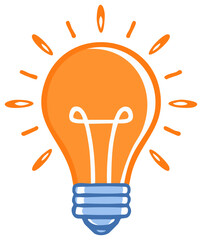 Fototapeta premium Illustration of a bright, orange and blue light bulb emitting rays of light, symbolizing a new idea or innovation.