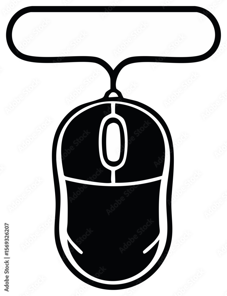 Fototapete Doodle Style Computer Mouse with Speech Bubble on Black Background: Digital Communication and Input Device, Vector Illustration