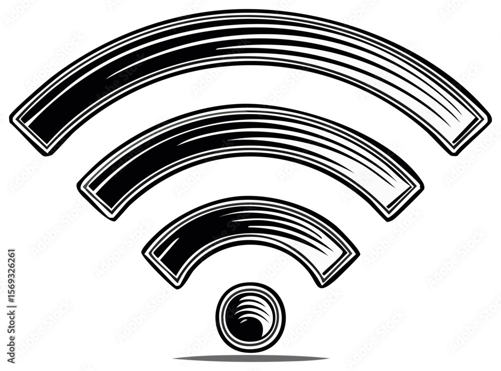 Poster stylized wifi icon isolated on black, communication technology visual with circular symbol and wirel