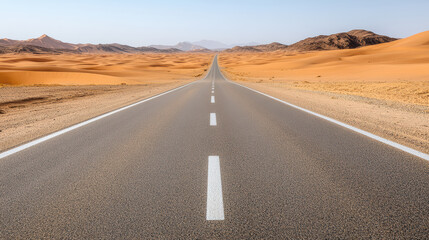 Fototapeta premium Endless road stretches through golden desert landscape, inviting adventure and exploration