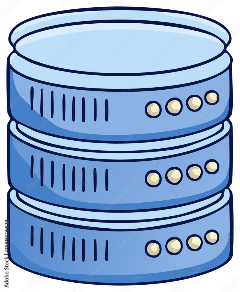 Poster isolated light blue cartoon server rack illustrating data storage or database representation with ci