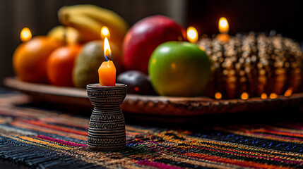 burning candles on the table