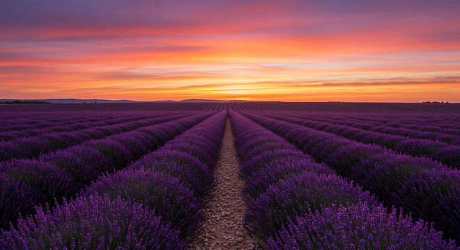 Stunning Lavender Field at Sunset, Ideal for Sequim Lavender Festival