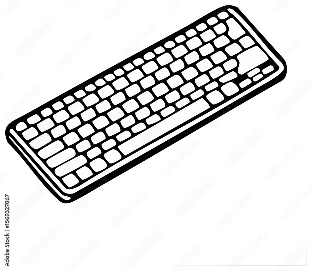 Poster stylized white computer keyboard isolated on a black background, minimalist design for technology co