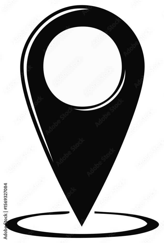 Poster minimalist map marker location pin black silhouette on a transparent background, perfect for web des