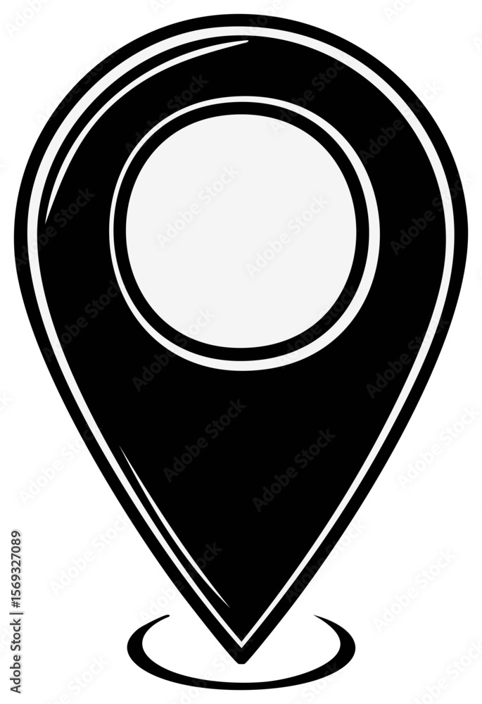 Poster minimalist white location pin icon on black background for map and navigation design elements