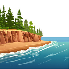 Coastal Cliff Landscape with Trees and Ocean Waves - Tranquil Scene