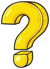 Stylized Golden Question Mark with Bold Outline on Dark Background, Cartoon Graphic Style