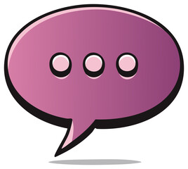Illustration of a purple speech bubble with three dots inside to represent communication.
