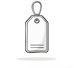 Hand-drawn style illustration of blank white tag with copy space, ready for branding or sales information