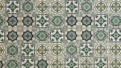 Decorative Vintage Tiles in Green and Beige with Intricate Patterns