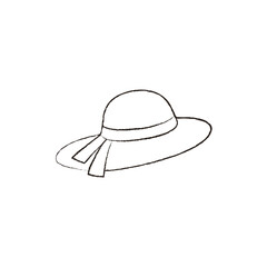 Linear vector illustration of a woman's summer beach hat. women's summer beach hat hand drawn.
