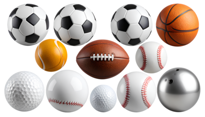  Set of Popular Sports Balls  Soccer, Basketball, Football, Tennis & More  Transparent PNG