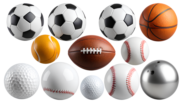 Set of Popular Sports Balls Soccer, Basketball, Football, Tennis & More Transparent PNG