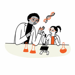 Science teachers are teaching students through science experiments.