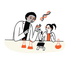 Science teachers are teaching students through science experiments.