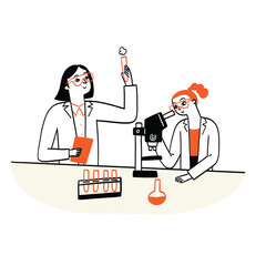 Science teachers are teaching students through science experiments.