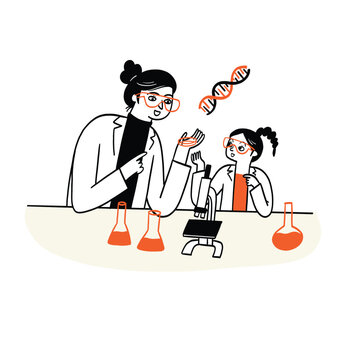 Science teachers are teaching students through science experiments.