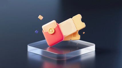 Creative Abstract Commercial Background: Glossy Icons for Shopping Festival. Vibrant Design Elements Including Shopping Vouchers, Gold Coins, Red Envelopes, Gift Boxes, and Hearts for Promotional Even