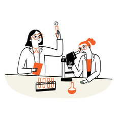 Science teachers are teaching students through science experiments.