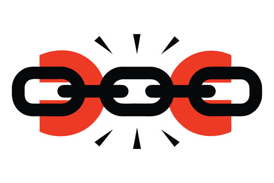 Breaking Chain Vector – Fear, Shame, Silence Shattered with Bold Lines & Sunset Gradient.