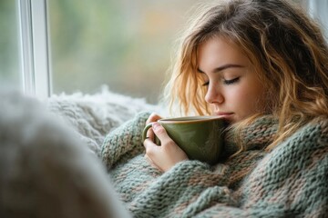 Stressed female feeling depressed and lonely on the sofa at home, overwhelmed by emotional struggles, Generative AI