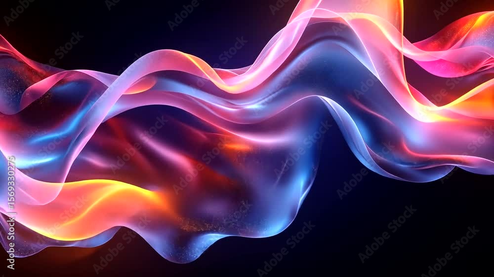 Poster abstract flowing shapes with vibrant colors and dynamic movement on dark background