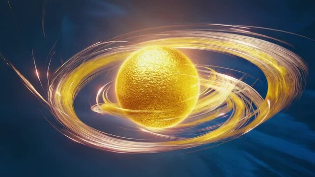 Abstract Cosmic Energy Sphere with Golden Swirling Light for Futuristic Design