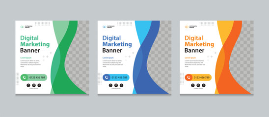 Set of creative web banner design templates. Suitable for social media posts, instagram story and web marketing ads. Editable vector illustration with Space to add pictures.
