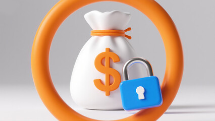 Creative Abstract Commercial Background: Glossy Icons for Online Security and Privacy Protection. Featuring Shopping Bags, Security Key Locks, and Personal Property Elements. Ideal for Financial Techn