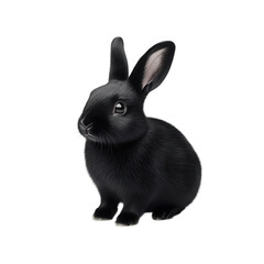 Realistic detailed illustration of a small black bunny rabbit sitting and looking to the side isolated on transparent background