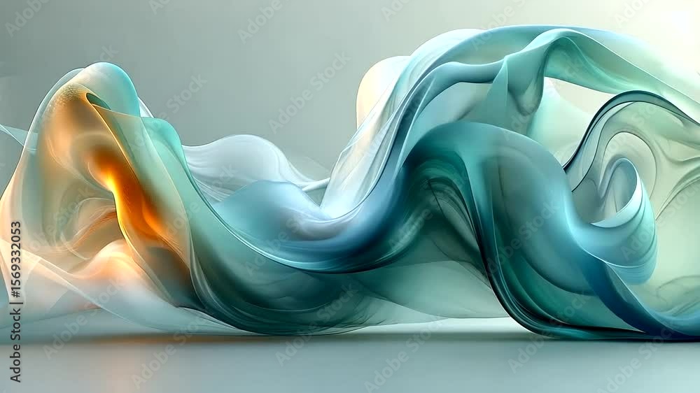 Poster abstract flowing silk with teal and amber hues for dynamic background visualization