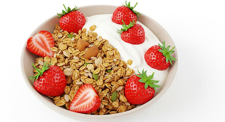 tasty oatmeal with strawberries on white table