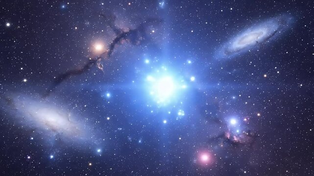 A vibrant, luminous star cluster illuminates the deep cosmic expanse.