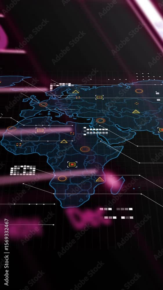 Poster animation of financial data processing over world map