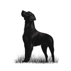 Majestic black labrador retriever standing proudly in a field of grass looking upwards isolated on transparent background