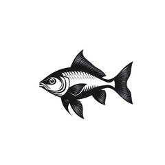 Stylized illustration of a dark fish with white outlines and internal details isolated on transparent background