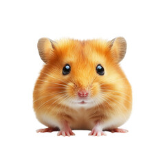 Adorable fluffy golden hamster with big dark eyes and pink paws sitting on a transparent background isolated on transparent background