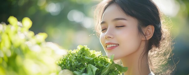Young Asian woman enjoying a fresh salad as part of her weight loss diet, promoting healthy eating habits, Generative AI