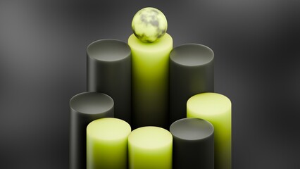 Abstract Glowing Sphere Render on 3D Cylindrical Pillars