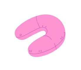 Icon of pink neck pillow for sleeping in travel. Comfortable inflatable cushion for rest in road trip. Textile tool with support for relax in tour, journey. Flat isolated vector illustration on white