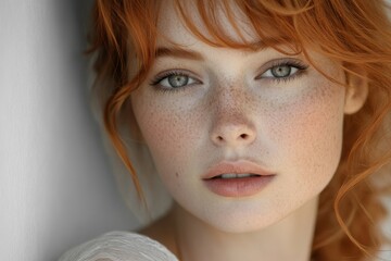 Young female with freckles on her face,  her natural beauty with a fresh and vibrant look, Generative AI