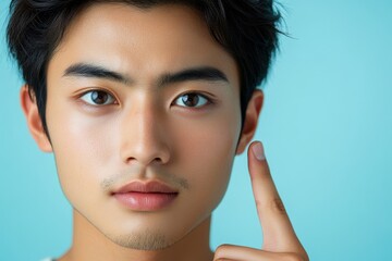 Lack of sleep problem: Worried young Asian woman pointing at dark circles under her eyes, affected by sleepless nights, Generative AI